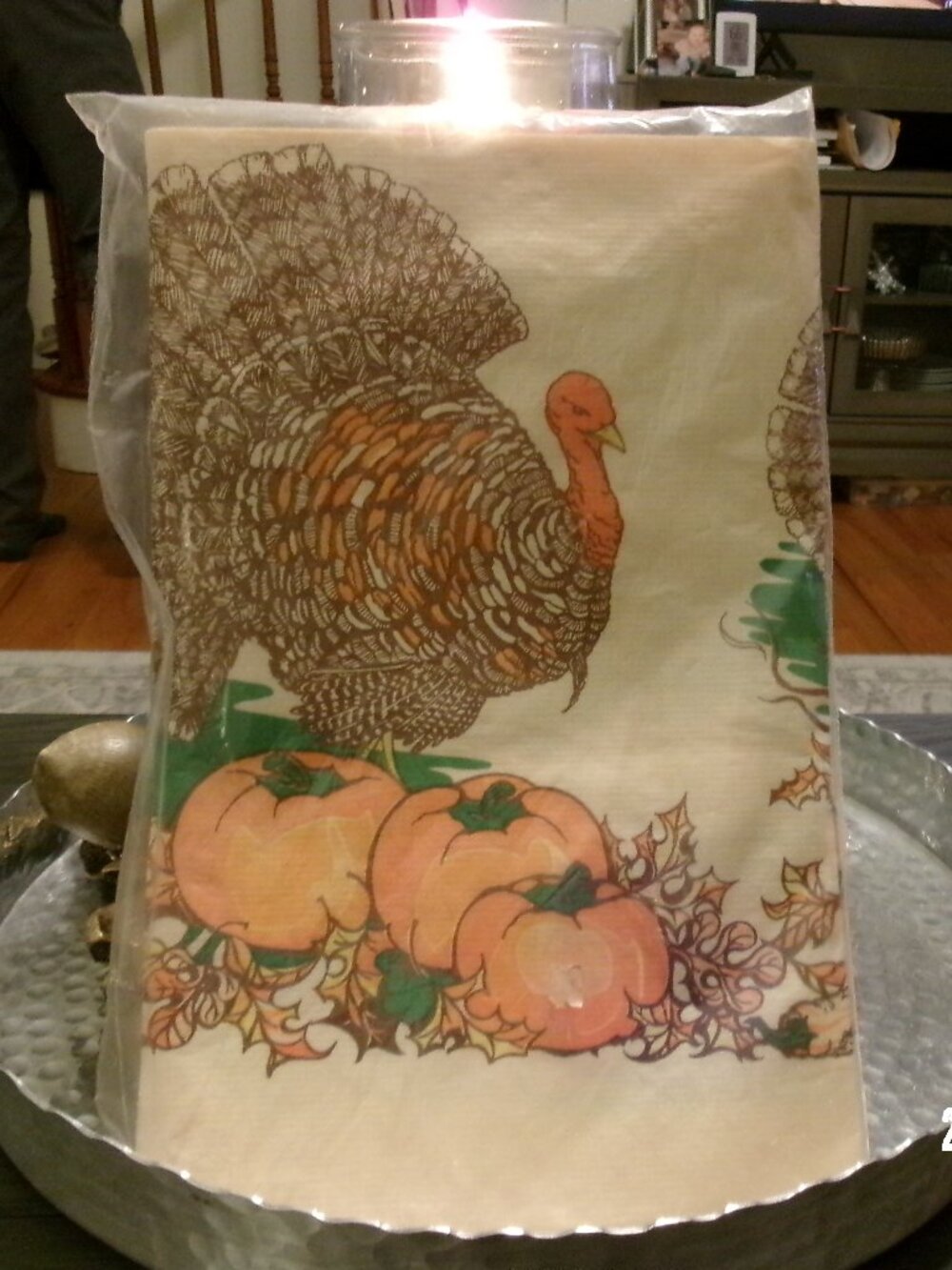 Vintage Thanksgiving Paper Tablecloth Covering CA Reed Turkey Fall 52X96 Sealed